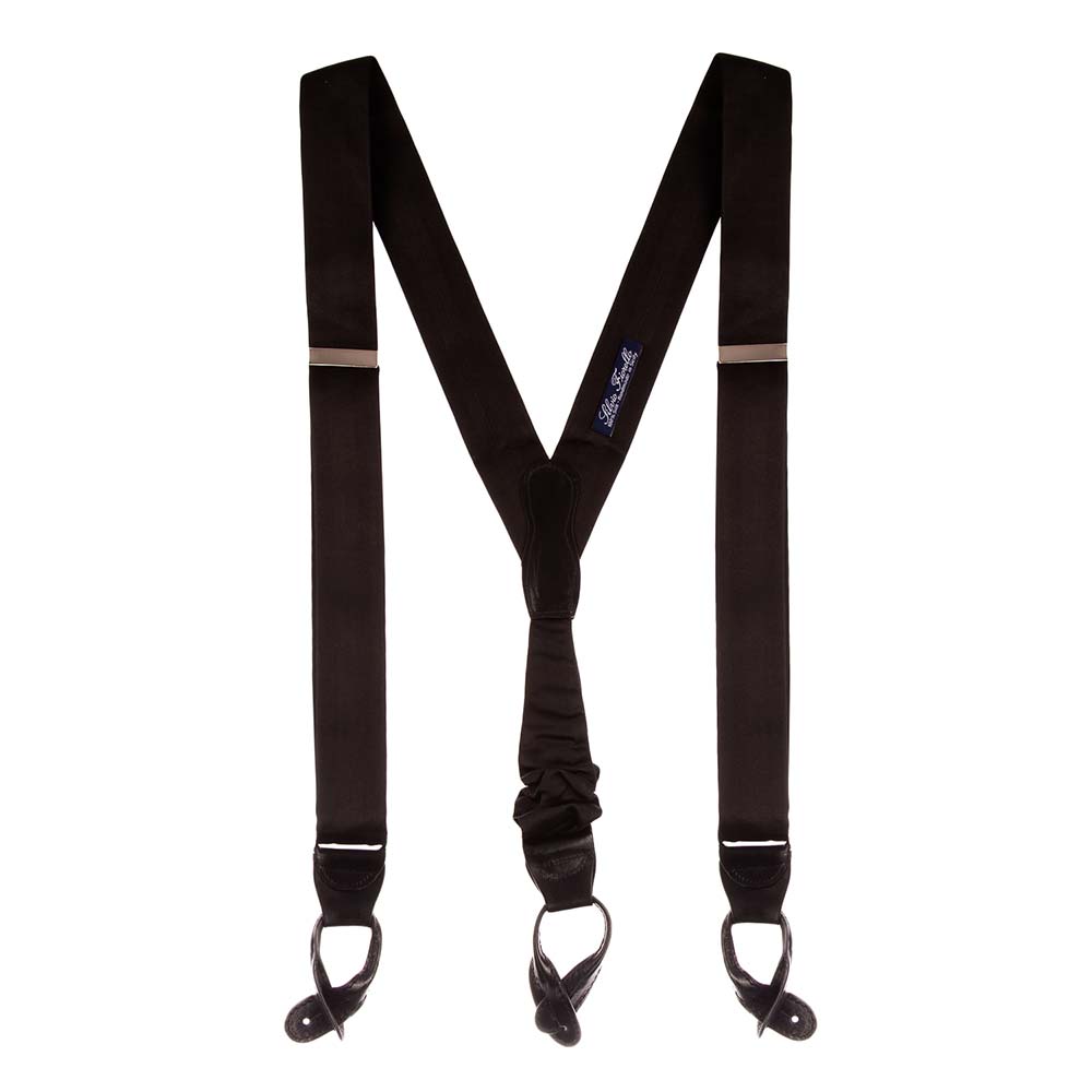 Handmade Black Classic Silk and Leather Braces