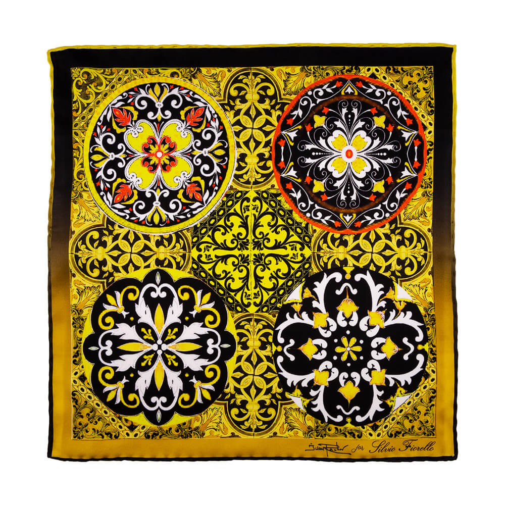 Baroque Ceramic Yellow Silk Pocket Square