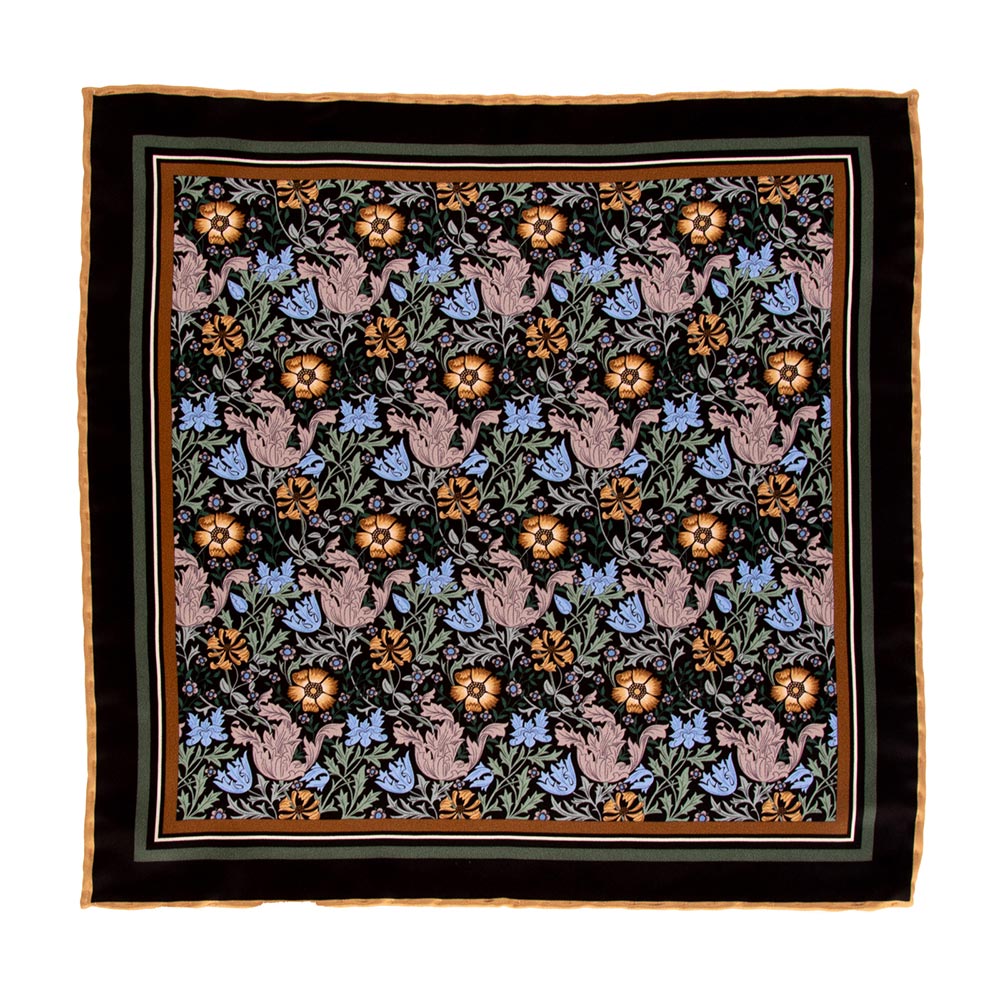 Black Brown and Green Compton William Morris Duchesse Silk Pocket Square