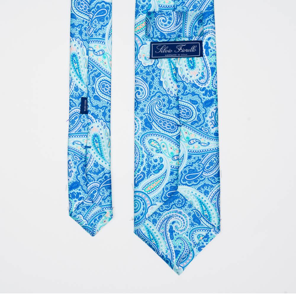 Blue and Aqua Sicilian Paisley Duchesse Silk Tie