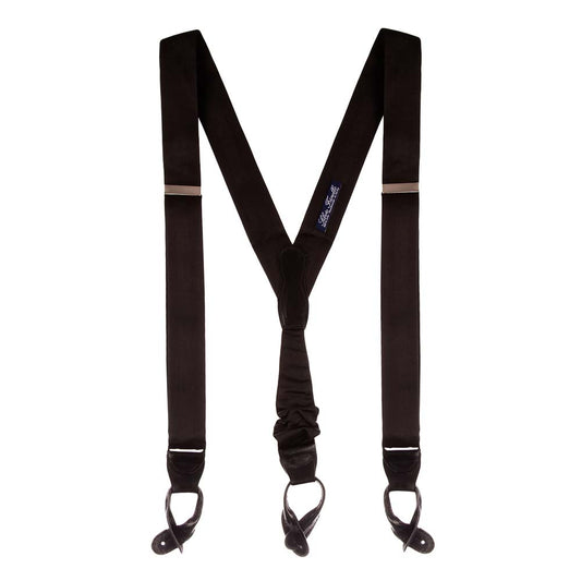 Handmade Black Classic Silk and Leather Braces