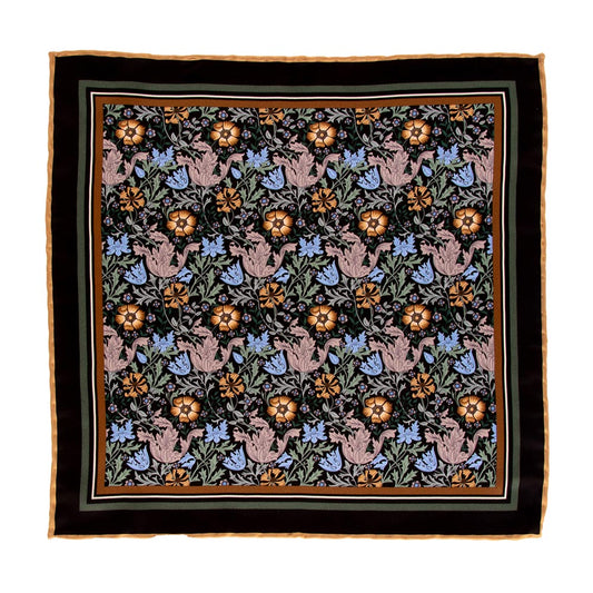 Black Brown and Green Compton William Morris Duchesse Silk Pocket Square